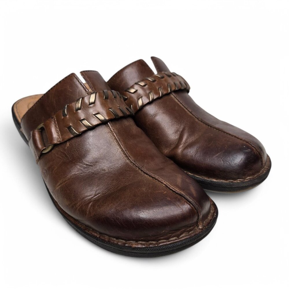Born‎ Magnolia Women’s Leather Mule Shoes  Slip On Distressed Closed Toe Brown 9